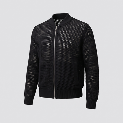 Women's Openwork Knit Jacket | Zip Front | Cotton Knit