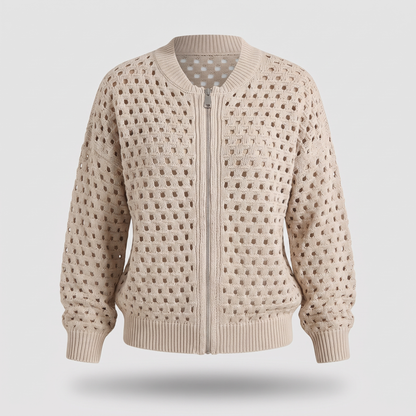 Women's Openwork Knit Jacket | Zip Front | Cotton Knit