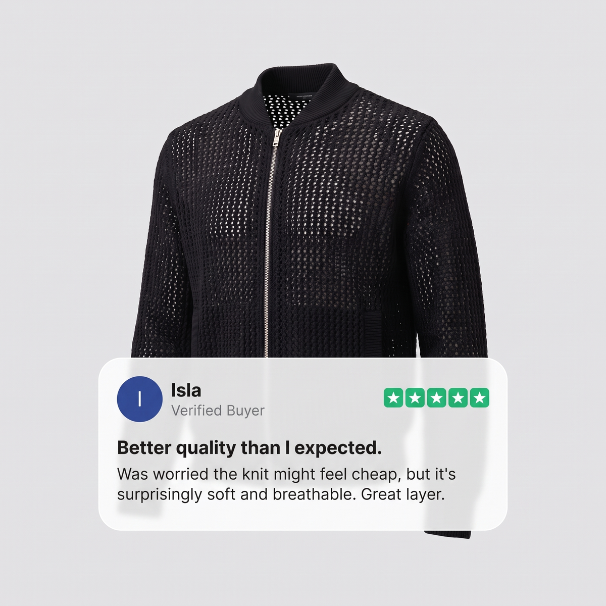 Women's Openwork Knit Jacket | Zip Front | Cotton Knit