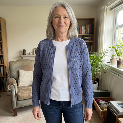 Women's Openwork Knit Jacket | Zip Front | Cotton Knit