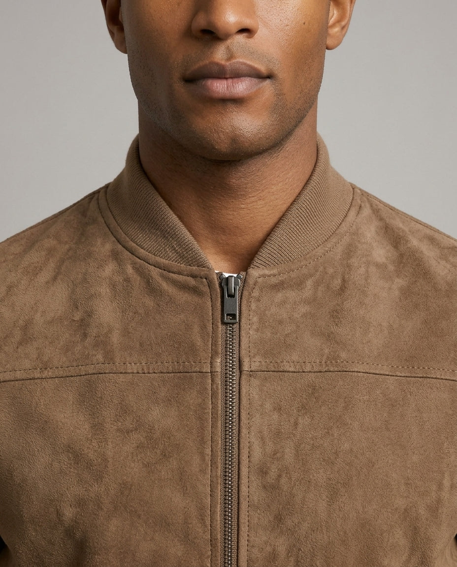 Léo Faux-Suede Bomber Jacket | Ribbed Trim | Minimalist Silhouette