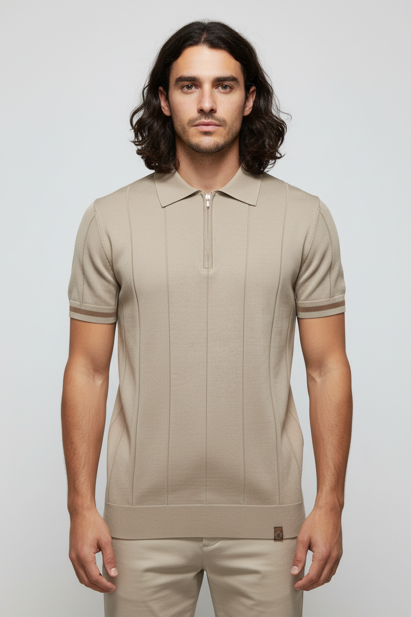 Leo Zip-Knit Polo | Ribbed Detail | Quarter-Zip