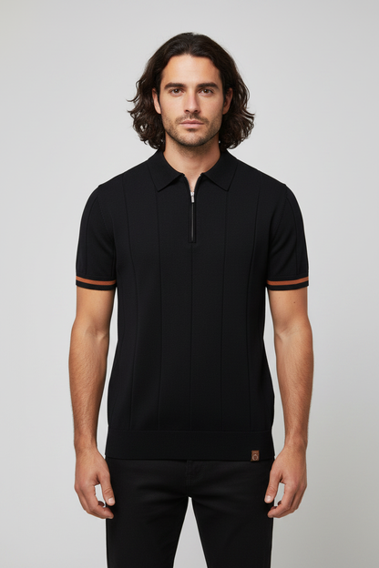 Leo Zip-Knit Polo | Ribbed Detail | Quarter-Zip