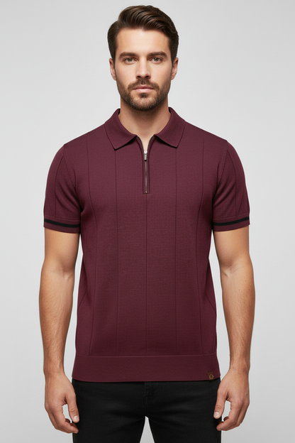 Leo Zip-Knit Polo | Ribbed Detail | Quarter-Zip