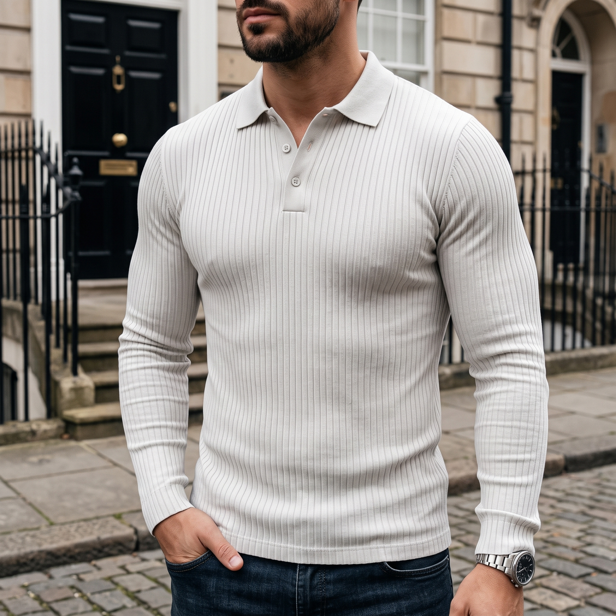Men's Ribbed Polo Shirt | Fitted Shape | Cotton Blend