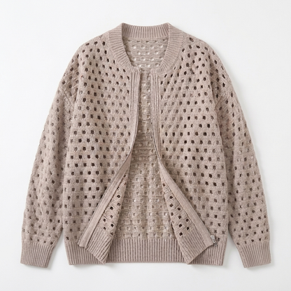 Women's Openwork Knit Jacket | Zip Front | Cotton Knit