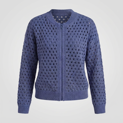 Women's Openwork Knit Jacket | Zip Front | Cotton Knit