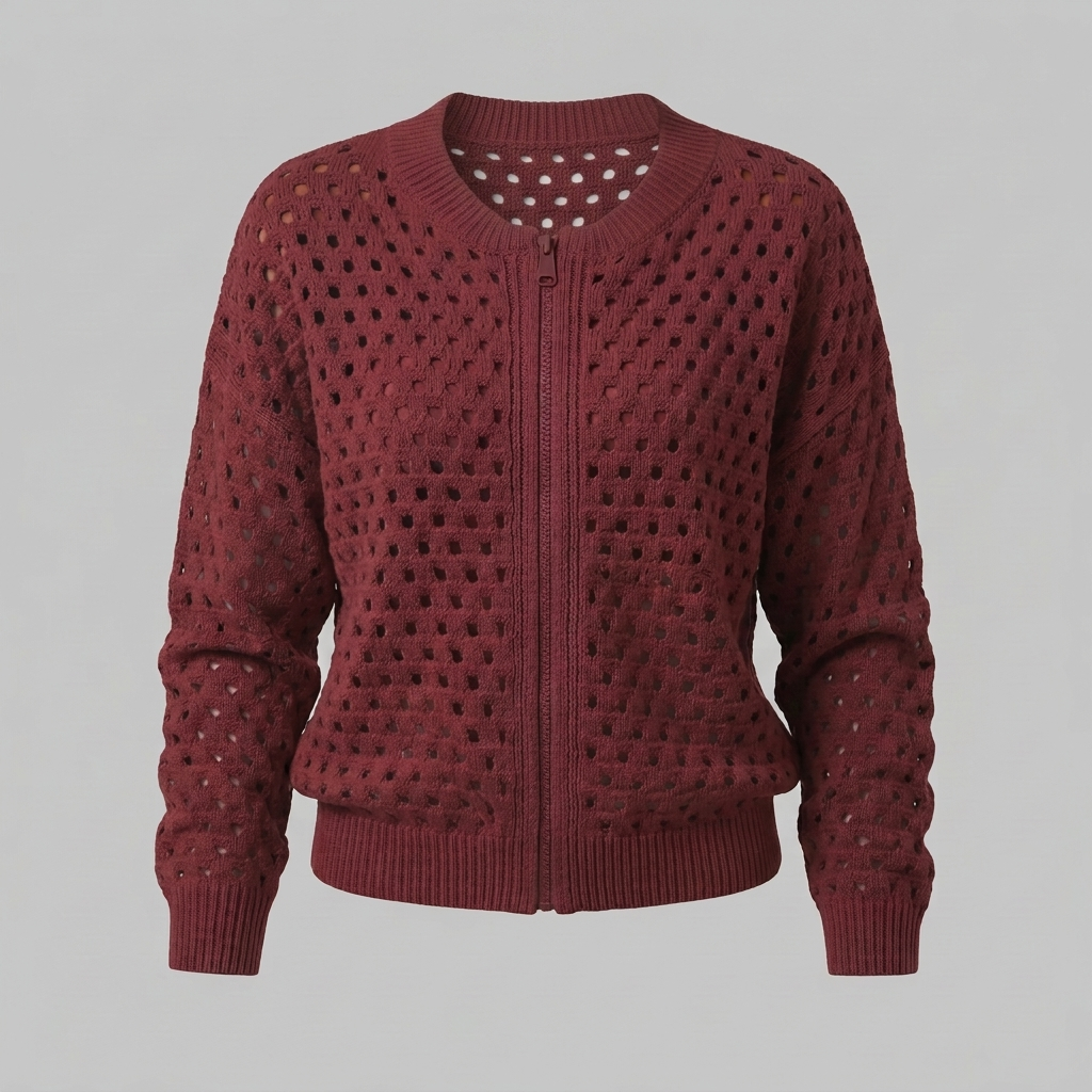 Women's Openwork Knit Jacket | Zip Front | Cotton Knit