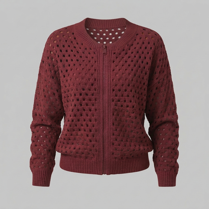 Women's Openwork Knit Jacket | Zip Front | Cotton Knit