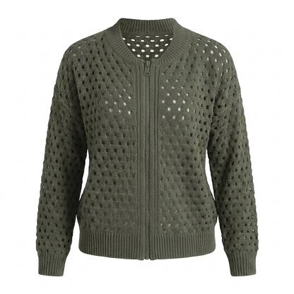 Women's Openwork Knit Jacket | Zip Front | Cotton Knit