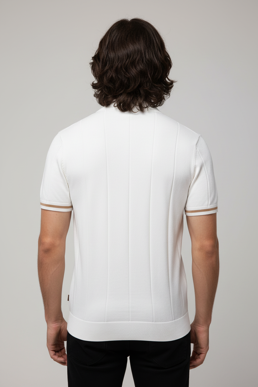 Leo Zip-Knit Polo | Ribbed Detail | Quarter-Zip