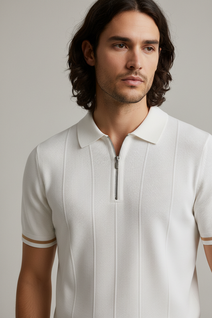 Leo Zip-Knit Polo | Ribbed Detail | Quarter-Zip
