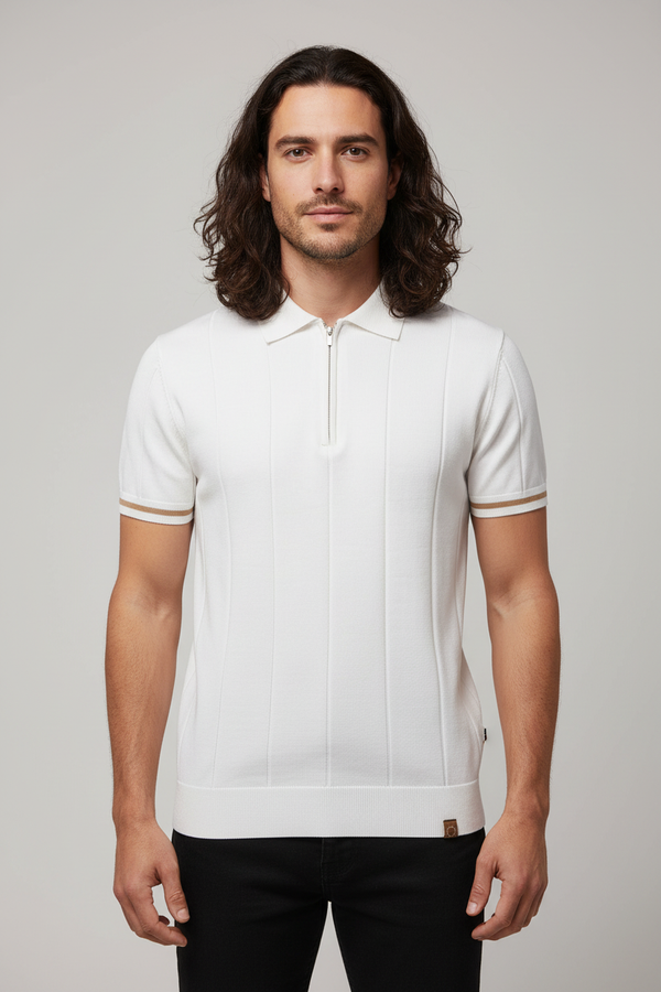 Leo Zip-Knit Polo | Ribbed Detail | Quarter-Zip